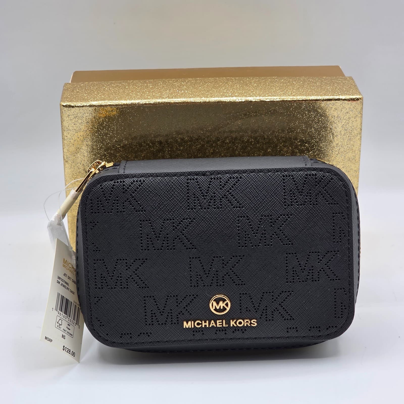 NWT Michael Kors Giftables Small Jewelry Case Box Leather Black Travel $128 MK