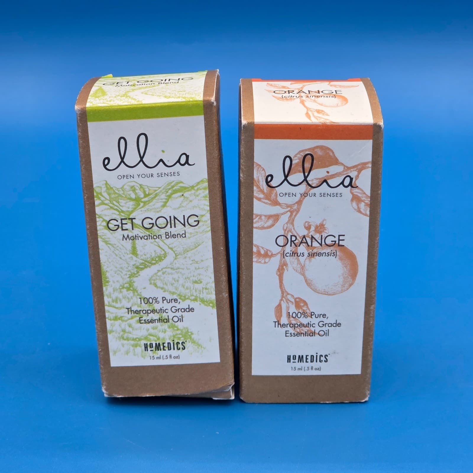 2x Ellia Get Going & Orange Therapeutic Pure Essential Oil Homedics 0.5 oz