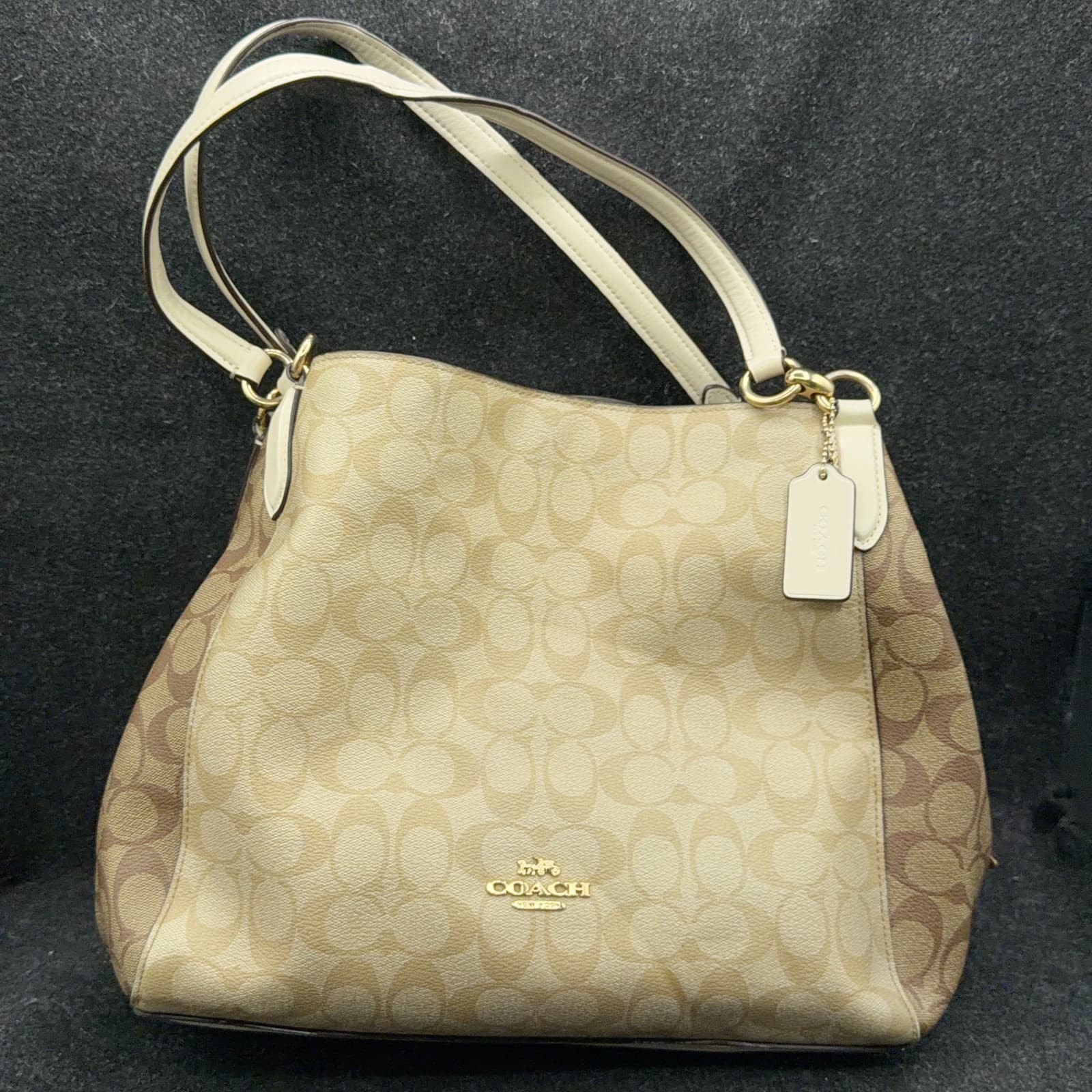 Coach Hallie Shoulder Bag with Snakeskin embossed Trim on zipper