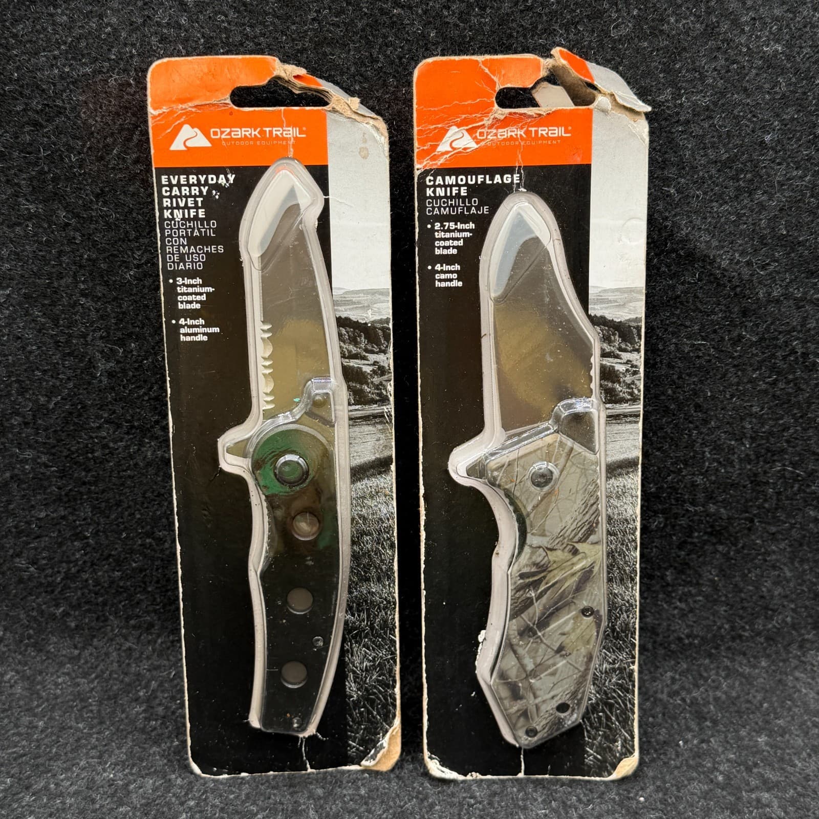 Ozark Trail Camouflage Pocket Knife with Clip & Everyday Carry Rivet Knife