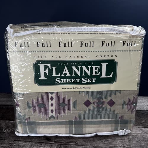 VTG Full Twin Size Flannel 4 Piece Sheet Set Indian Tribal Design