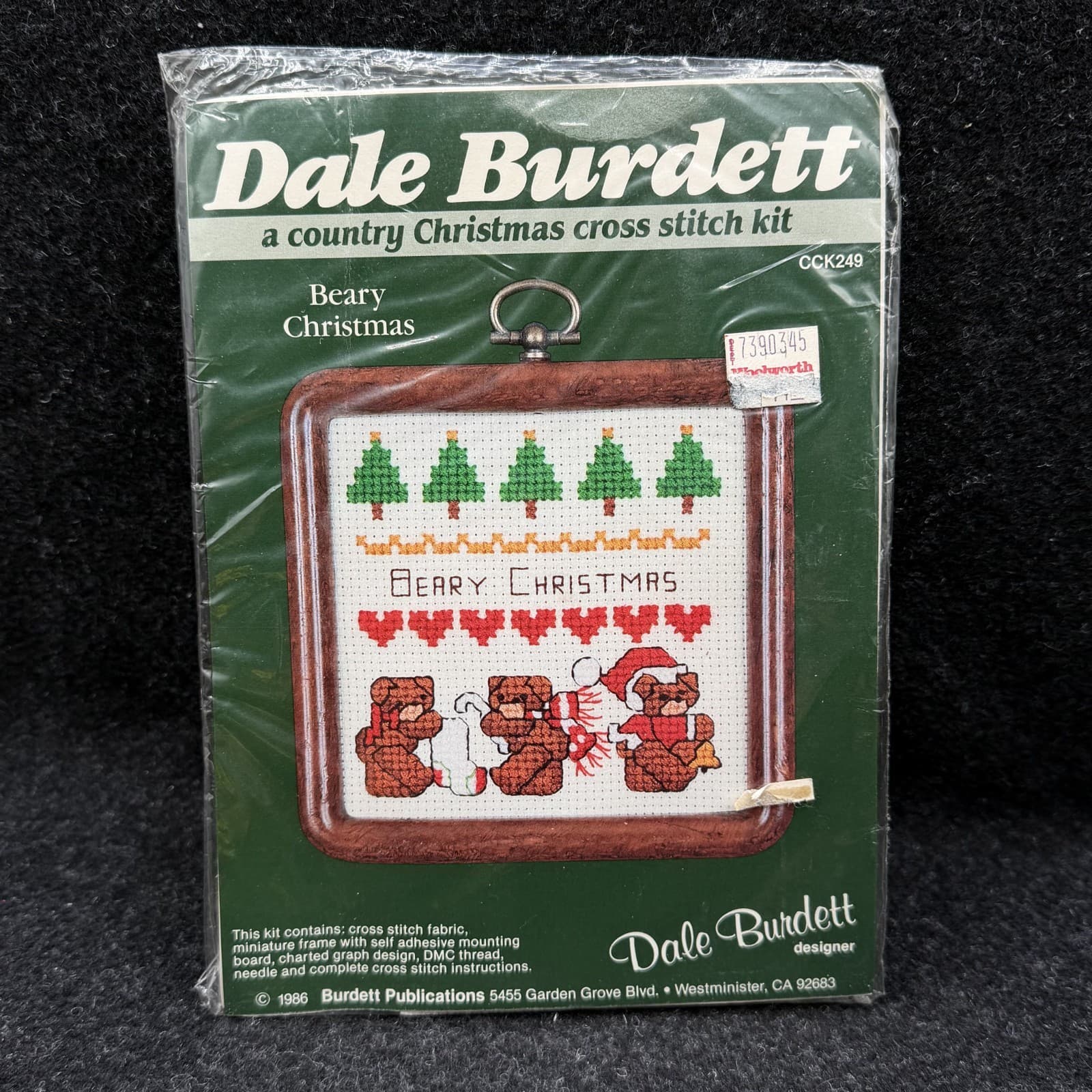 Vintage DALE BURDETT NIP Cross Stitch Kit CCK249 BEARY CHRISTMAS 1986 Sealed USA