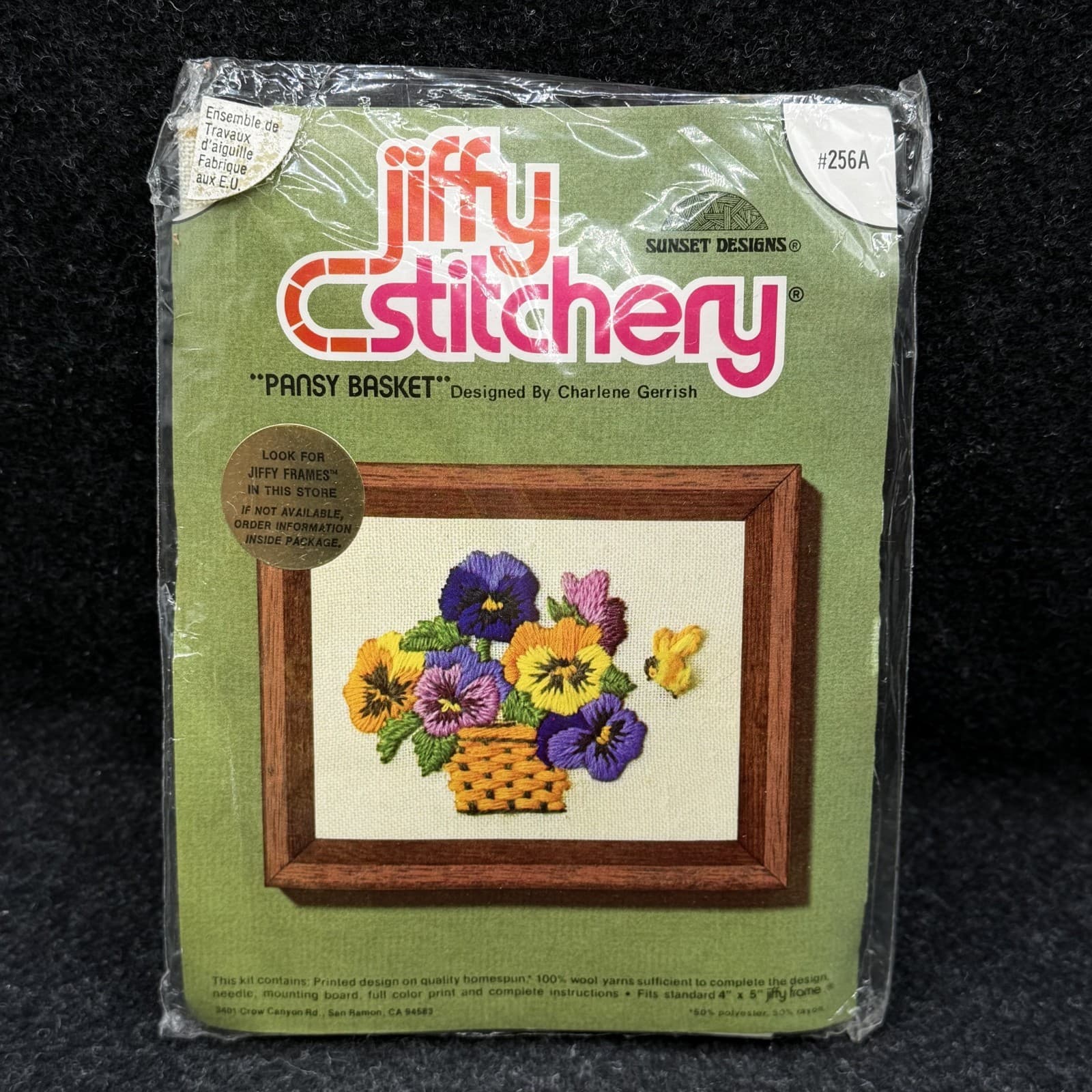 Jiffy Stitchery Crewel Embroidery Kit Pansy Basket #256A NIP