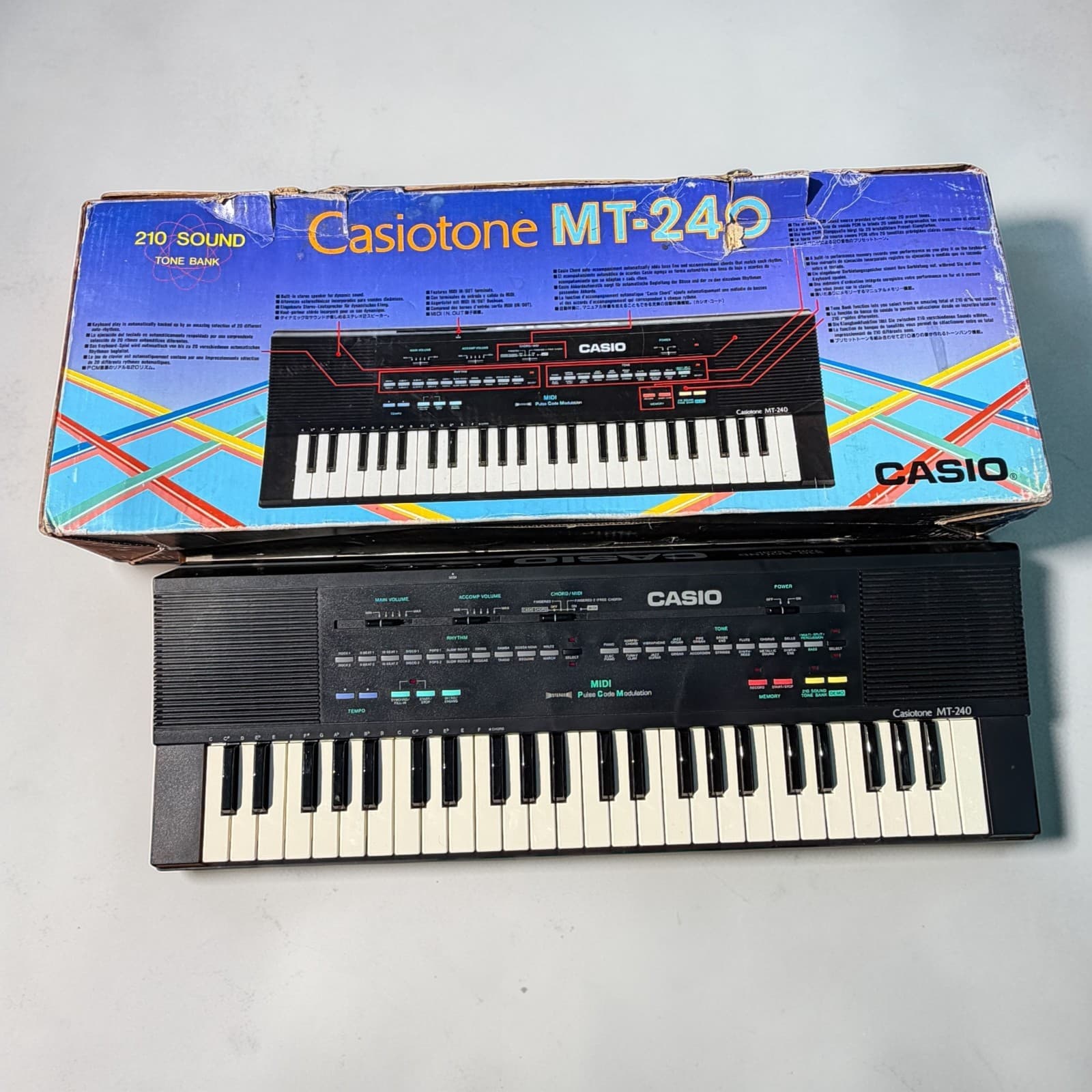 Vtg 1980s Casio Tone MT-240 Keyboard Midi Synthesizer 210 Sound Tone Bank Tested