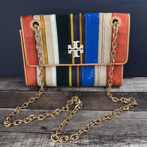 STAINED Tory Burch Fleming Balloon Stripe Flap Chain Shoulder Bag