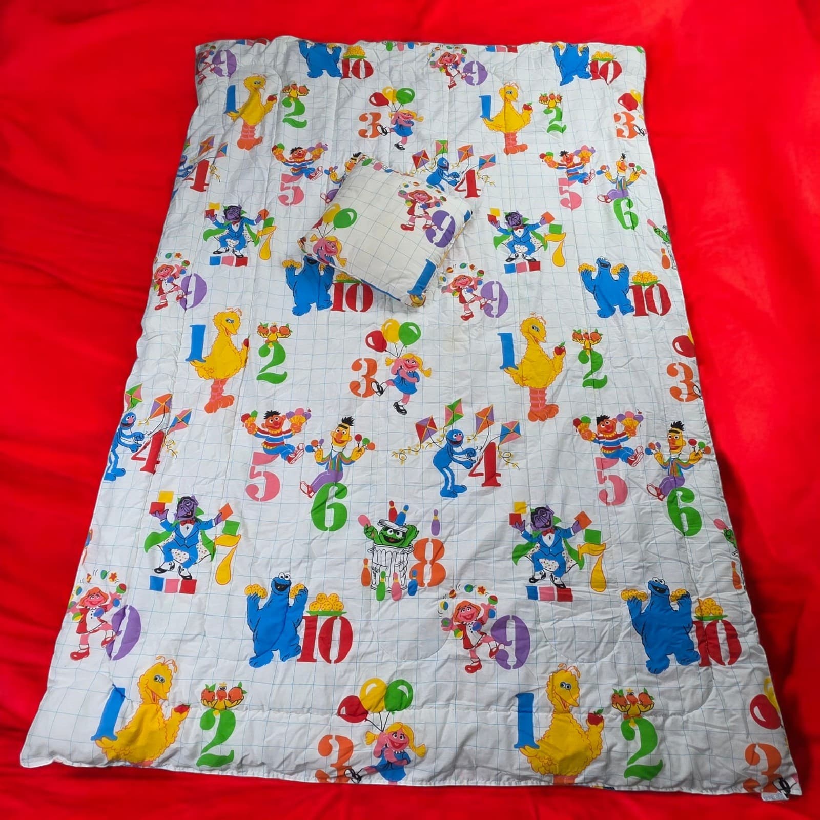 VTG Sesame Street Muppets Numbers Kids Twin Comforter & Pillow by JP Stevens