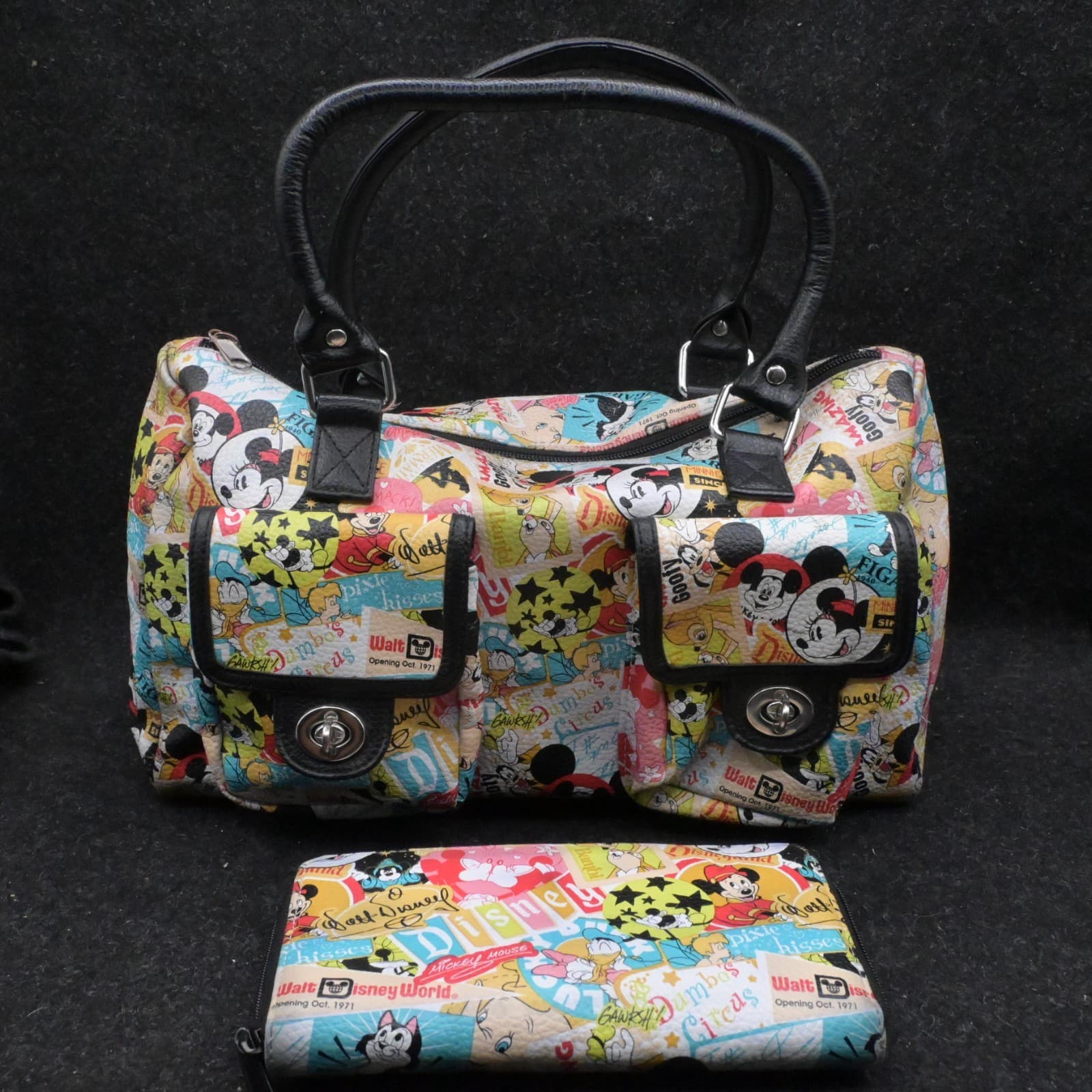Disney Parks Mickey Mouse and Friends Minnie Collage Pattern Purse Bag & Wallet