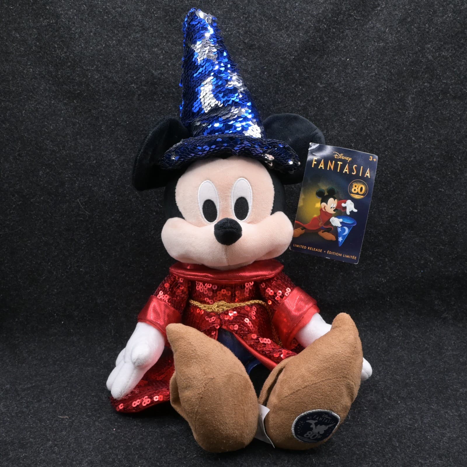 Disney Mickey Mouse Fantasia 80 Years Sorcerer Sequined Plush New 18”