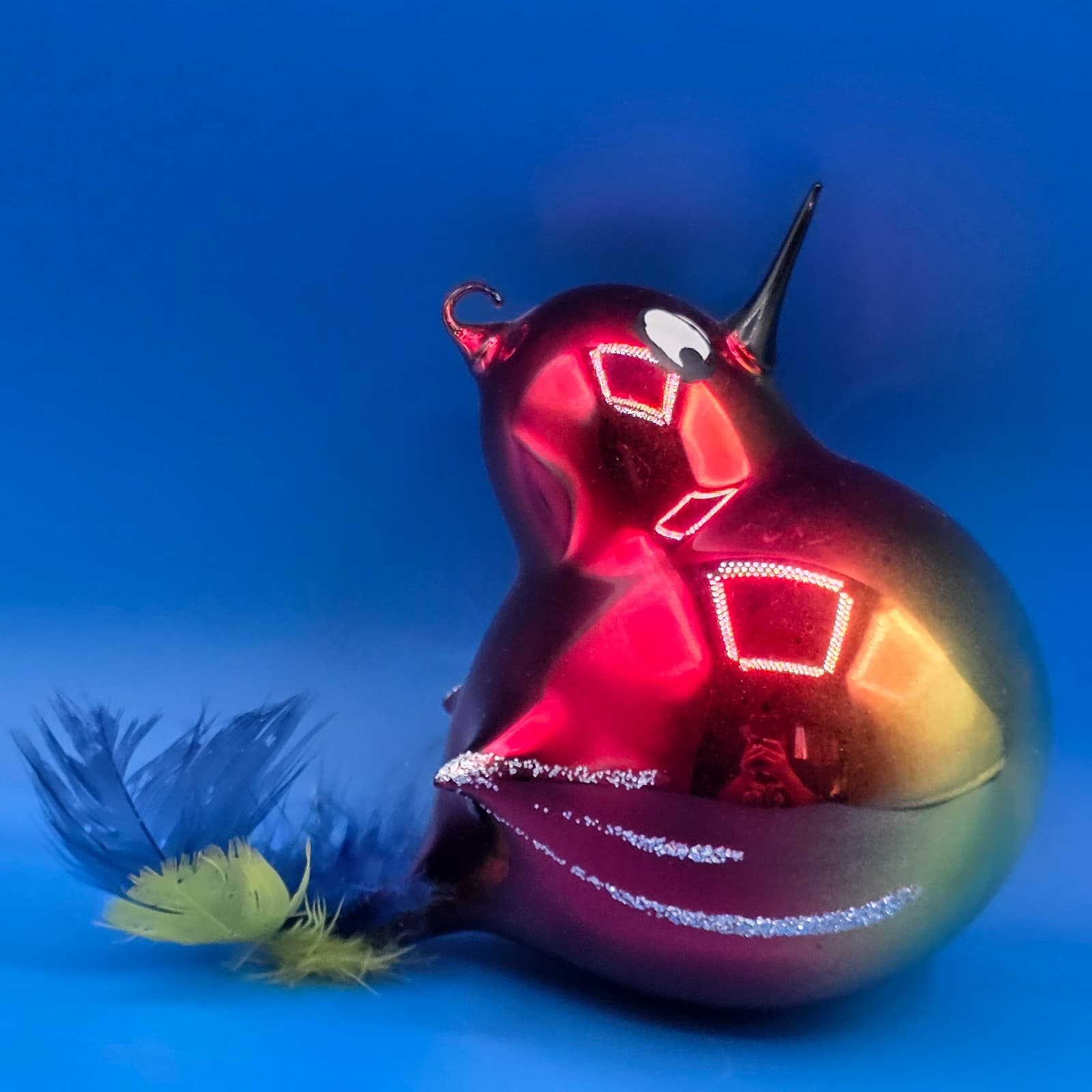 4" Red Cardinal Glass Glitter Ornament w/ Feather Tail