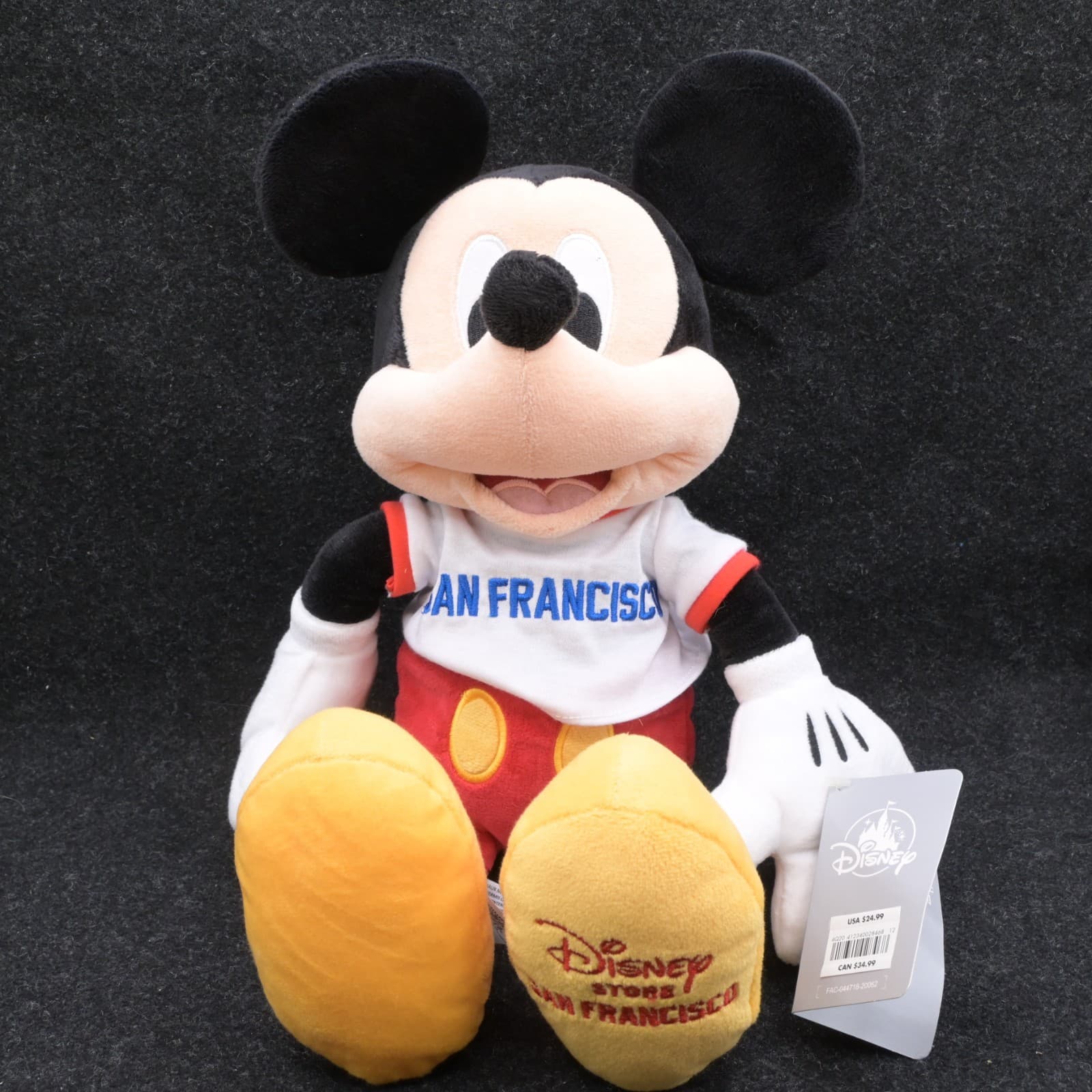 Disney Store Mickey Mouse Wearing San Francisco Tee Shirt Stuffed Plush 17" NEW