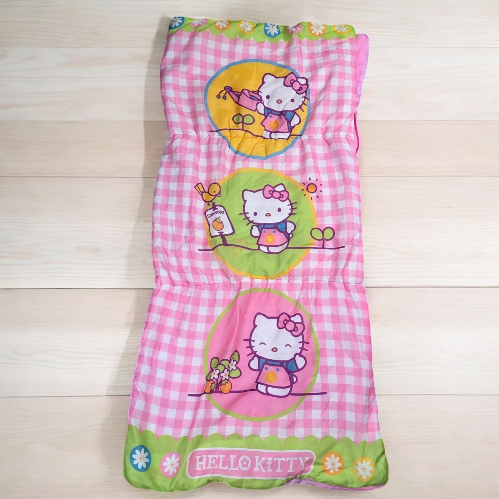 2008 Sanrio Hello Kitty Pink Plaid Sleeping Bag 24”x 53” Pre-owned