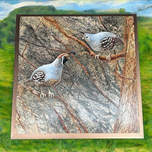 Quail Pair Oil Painting On Marble/Onyx Stone Art Signed by Susan Von Borstel