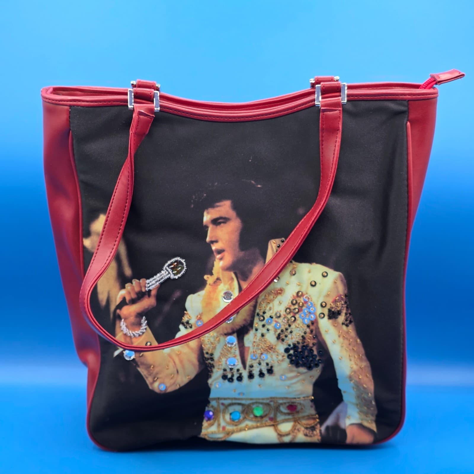 Vintage Y2K ELVIS PRESLEY Red Handbag Purse 10" x 12" x 4"