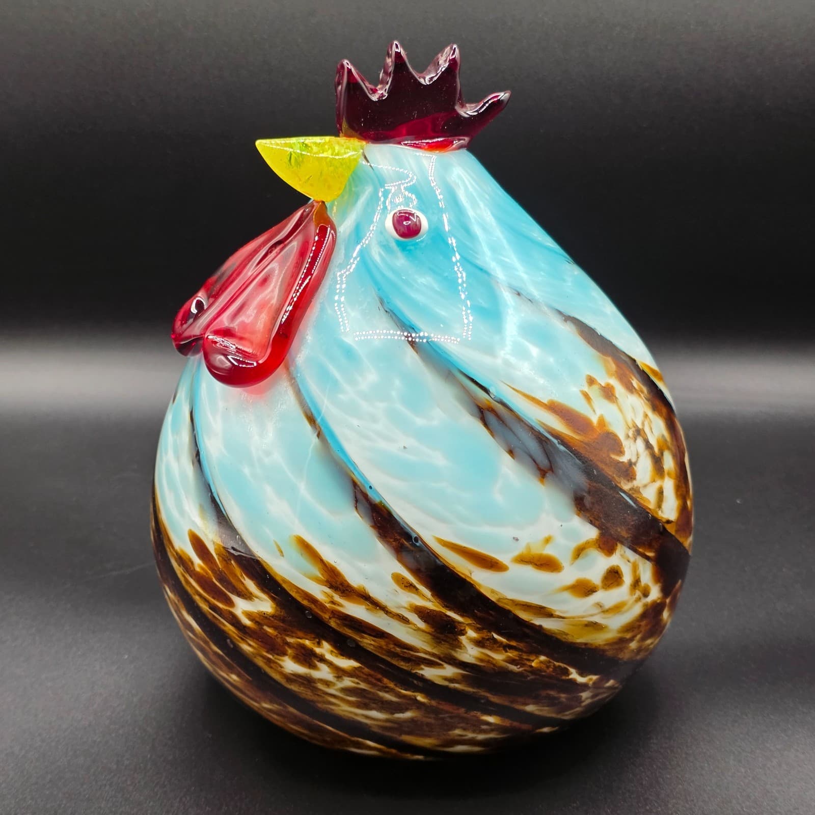 VINTAGE MURANO Style Studio Art Glass Rooster Sculpture Multicolored Swirls 8.5”
