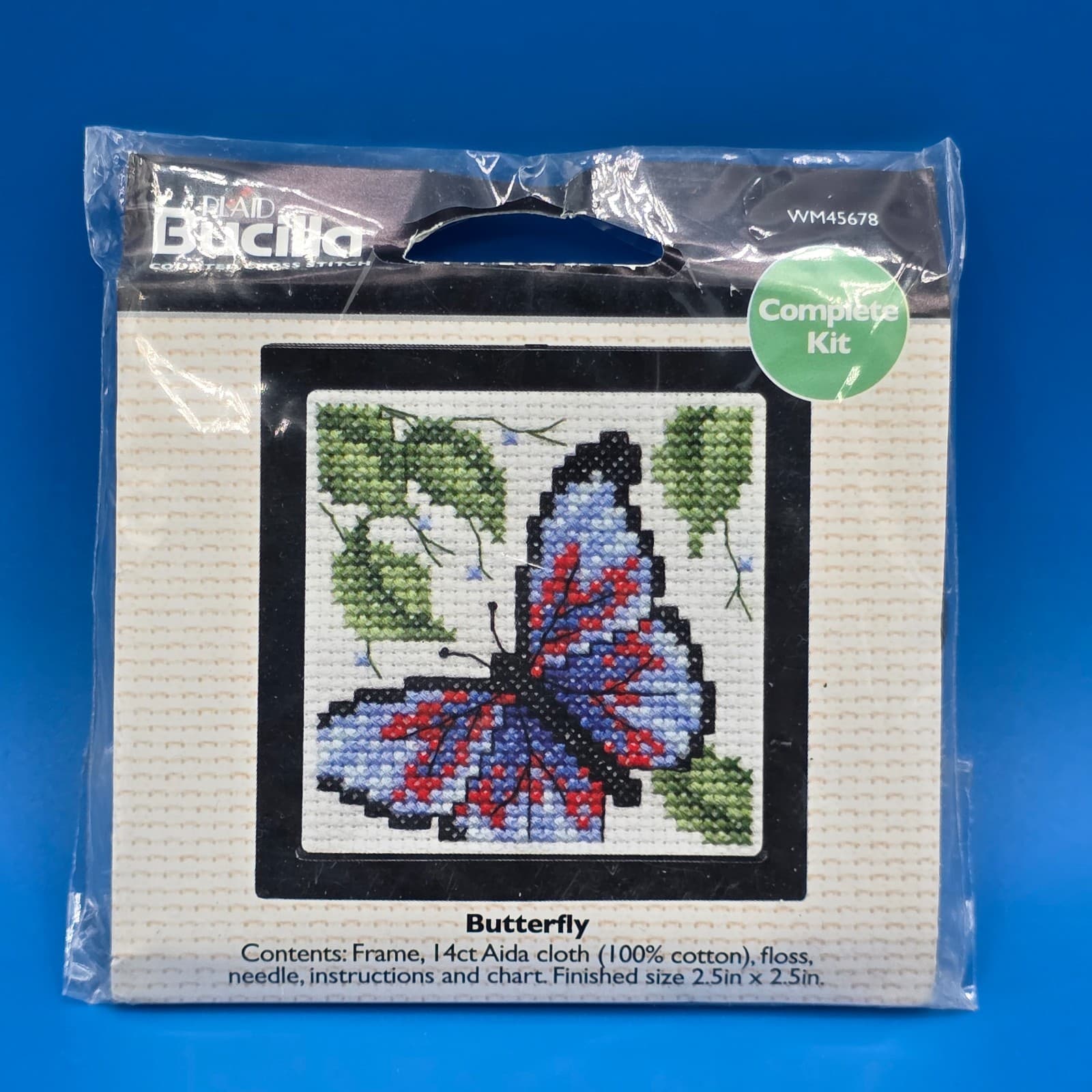 VINTAGE Plaid Bucilla Counted Cross Stitch Kit Butterfly 2.5"x2.5" WM45678