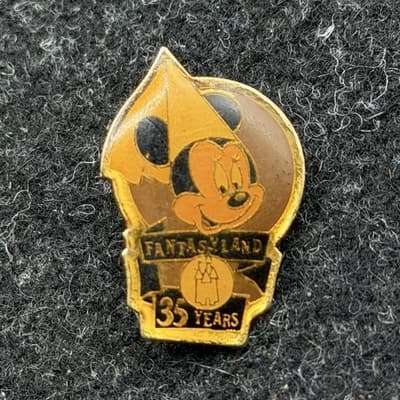 Vintage Disney Mickey Mouse 35 Years Fantasyland Epoxy Hat Lapel Pin, New