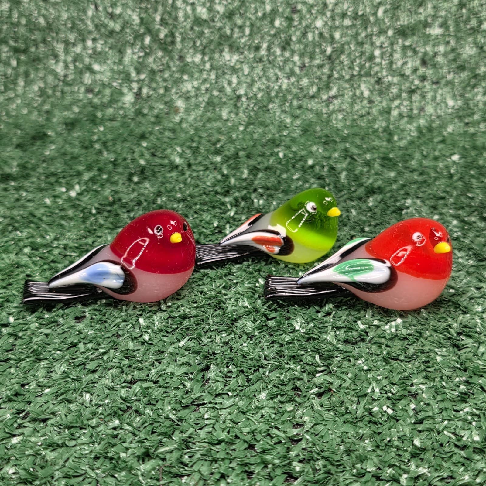 Murano Glass Baby Bird Lot of 3 Red and Green Birds