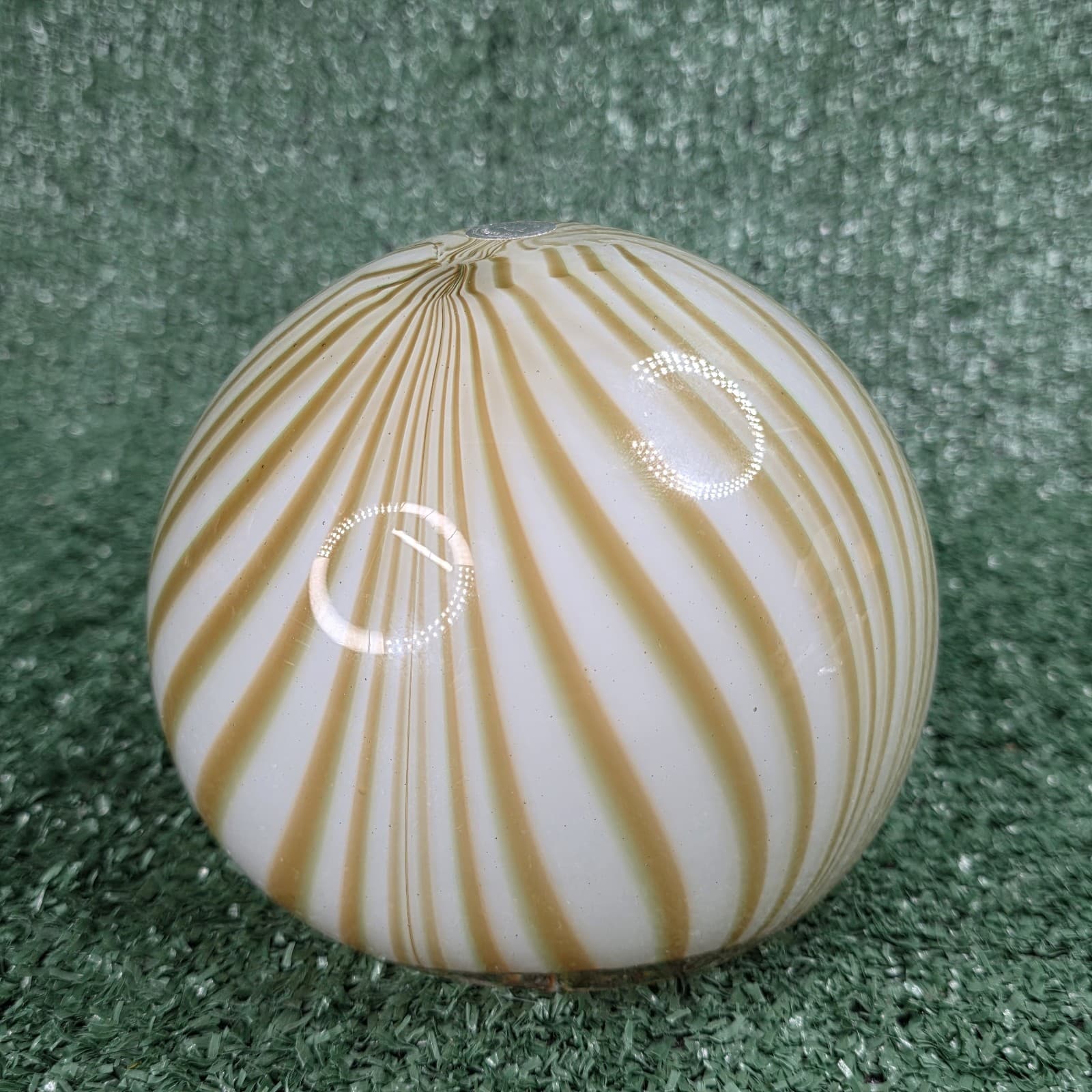Vintage 4" Glass Paperweight Studio Large Green White Orange Swirl Made Romania