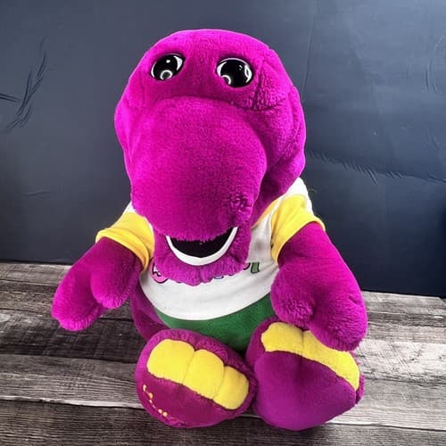 Vintage 1992 Dakin BARNEY Plush Purple Dinosaur Stuffed Animal 20" Lyons T-Shirt