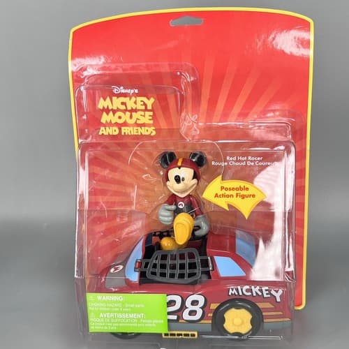 DISNEY STORE MICKEY MOUSE & FRIENDS MICKEY POSEABLE FIGURE & RED HOT RACER NEW