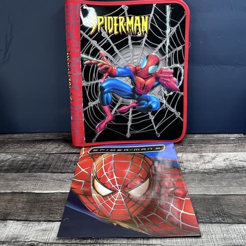 VTG 2003 Starpoint Marvel Spiderman 3 Ring Zippered Binder & Folder 3D Spiderman
