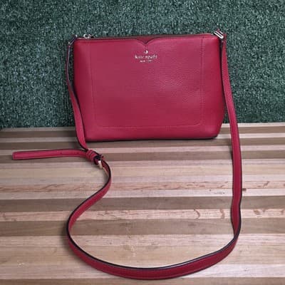 Kate Spade New York Red Pebble Leather Crossbody Bag Purse