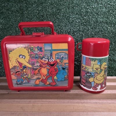 Vintage Sesame Street Red Aladdin Plastic Aladdin Lunchbox And Thermos