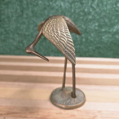 Vtg MCM Brass Crane Heron Egret Figure Mid Century Modern Beach Shore Coastal