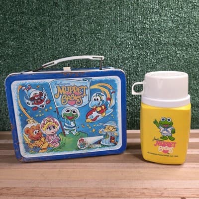 Vintage 1985 Jim Henson's Muppet Babies Metal Lunch Box Tin With Thermos Kermit