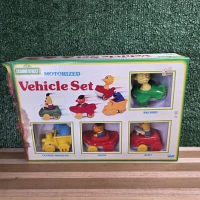 Vintage 90s SESAME STREET VEHICLE SET Bert Ernie Big Bird Cookie Monster car toy