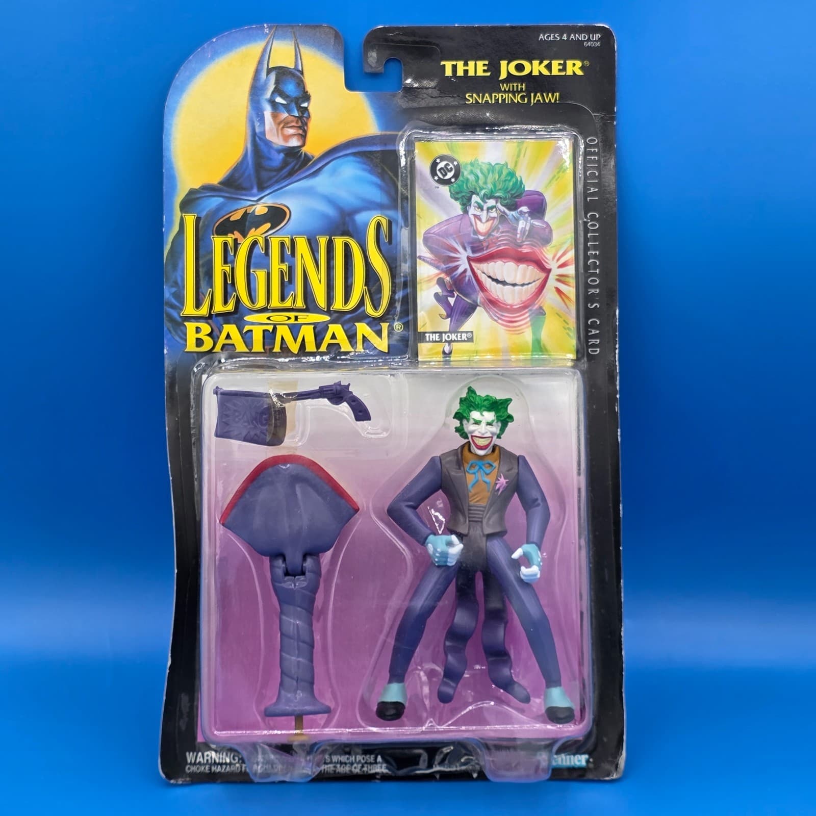 Legends of Batman The Joker Figure w/ Snapping Jaw Collector's Card 1994 Kenner