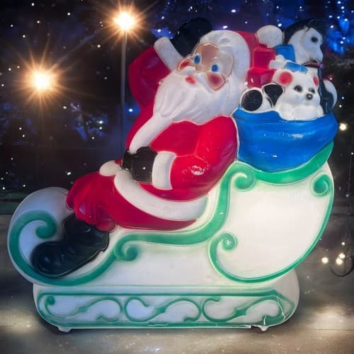 CRACKED VTG Blow Mold EMPIRE Santa & Sleigh Big Light Up Yard Decor Christmas
