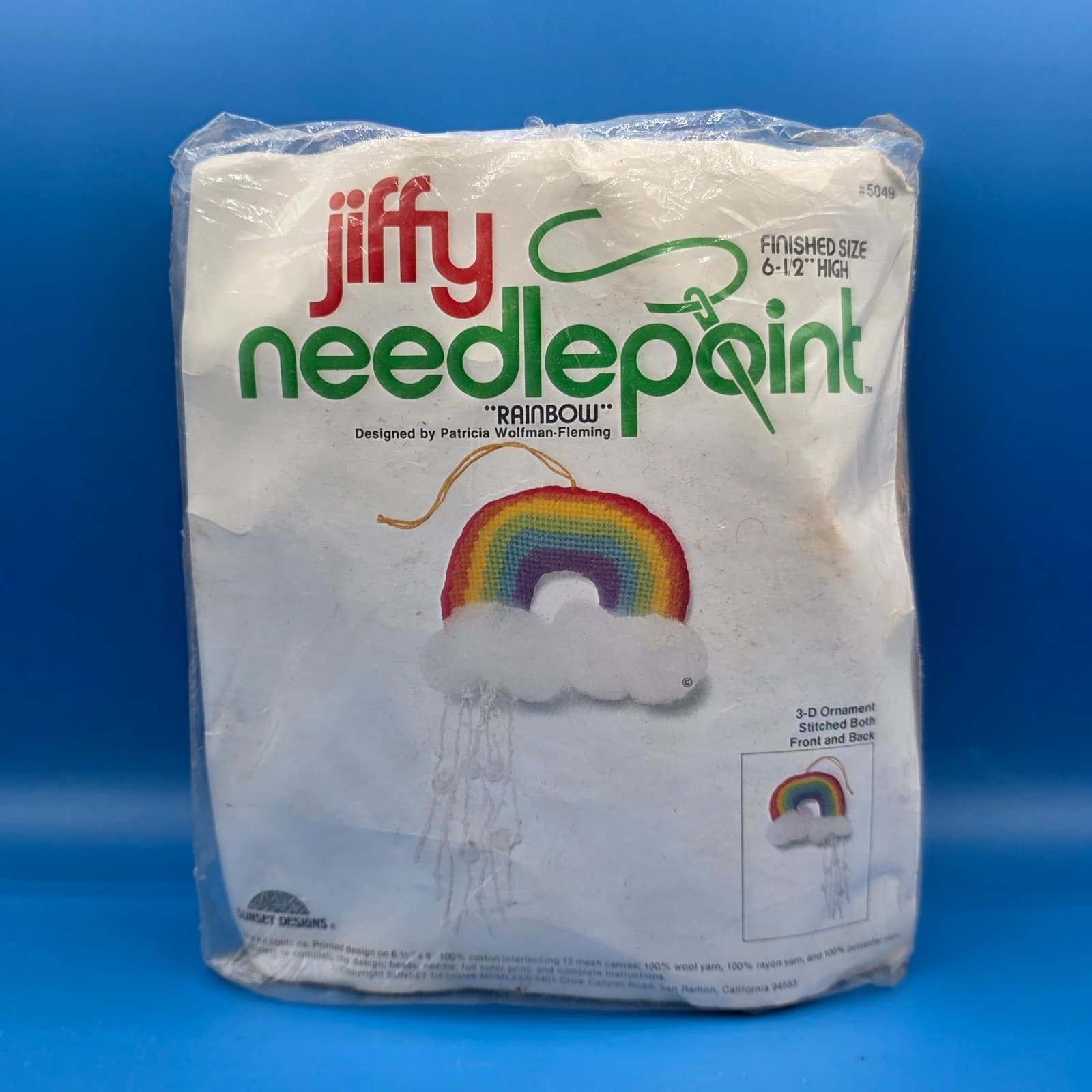 Vintage Jiffy Needlepoint Rainbow 3D Ornament Patricia Wolfman Fleming 1980