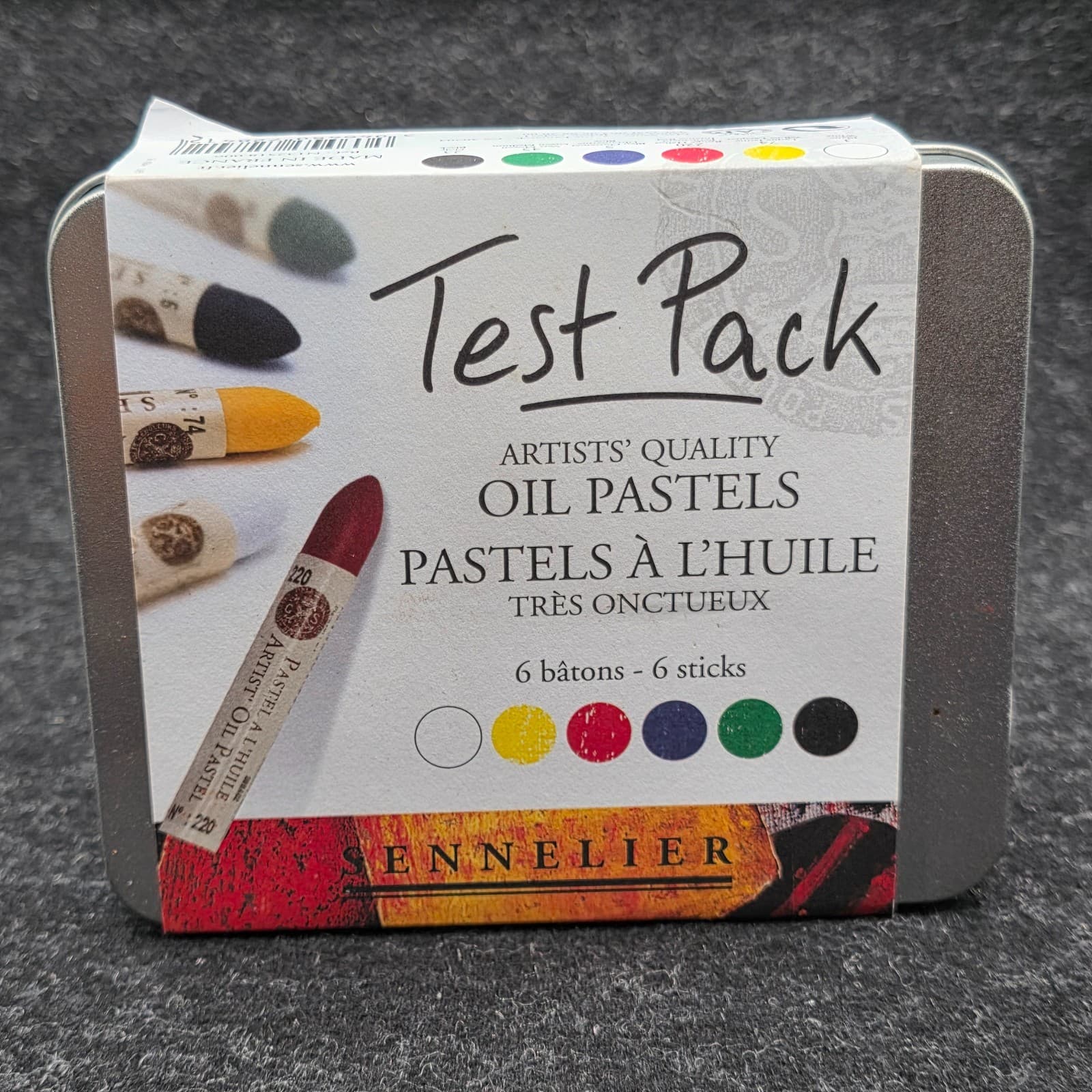 Sennelier Test Pack Pastel Full 6 Stick Set White, Black, Red, Bleu..