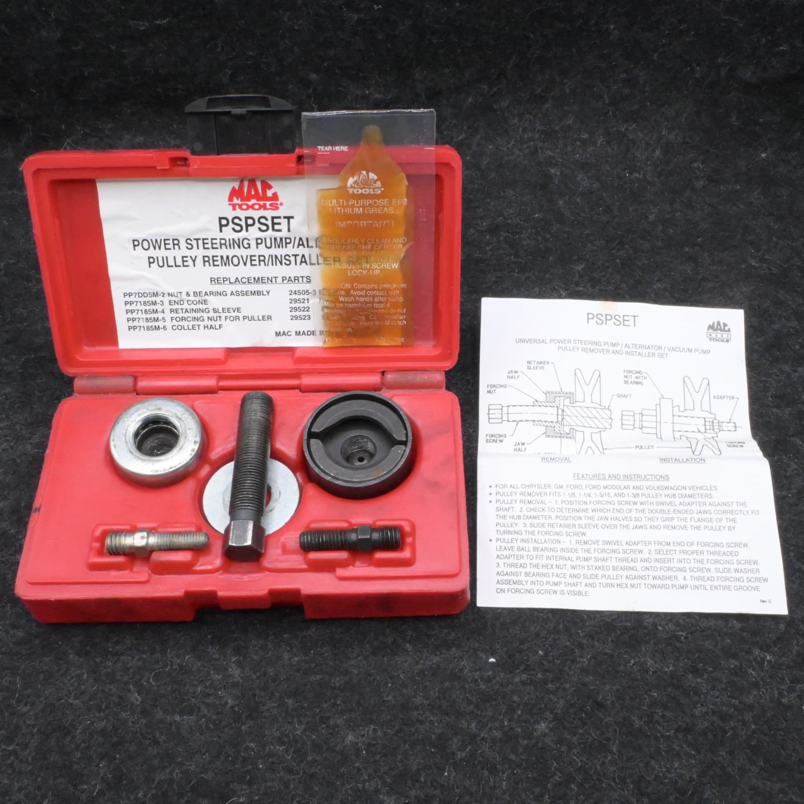 Mac Tools Power Steering Pump/ Alternator Pulley Remover/ Installer Set PSPSET
