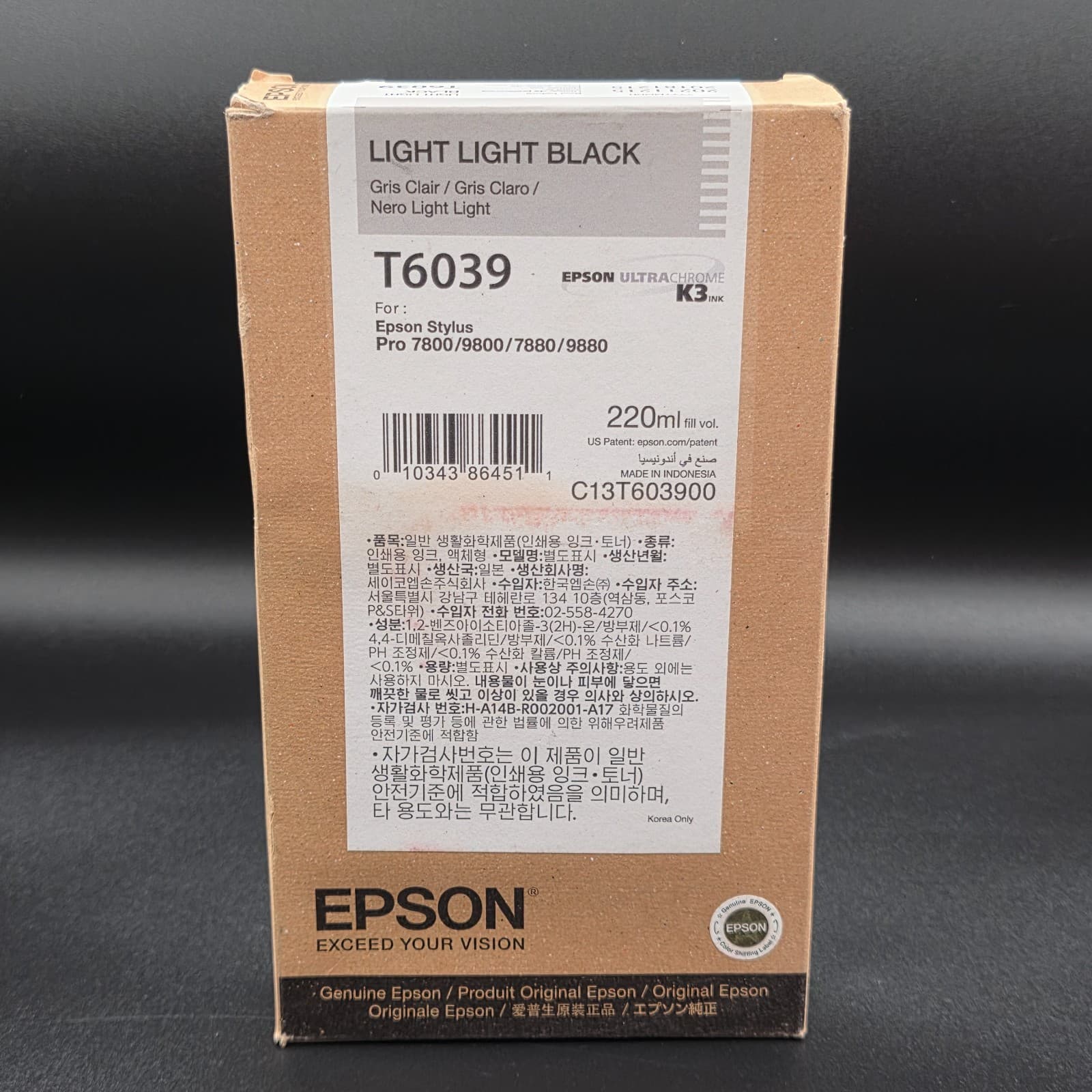 Genuine Epson T6039 Light Light Black Genuine Ink Cartridge Date: MARCH 2020