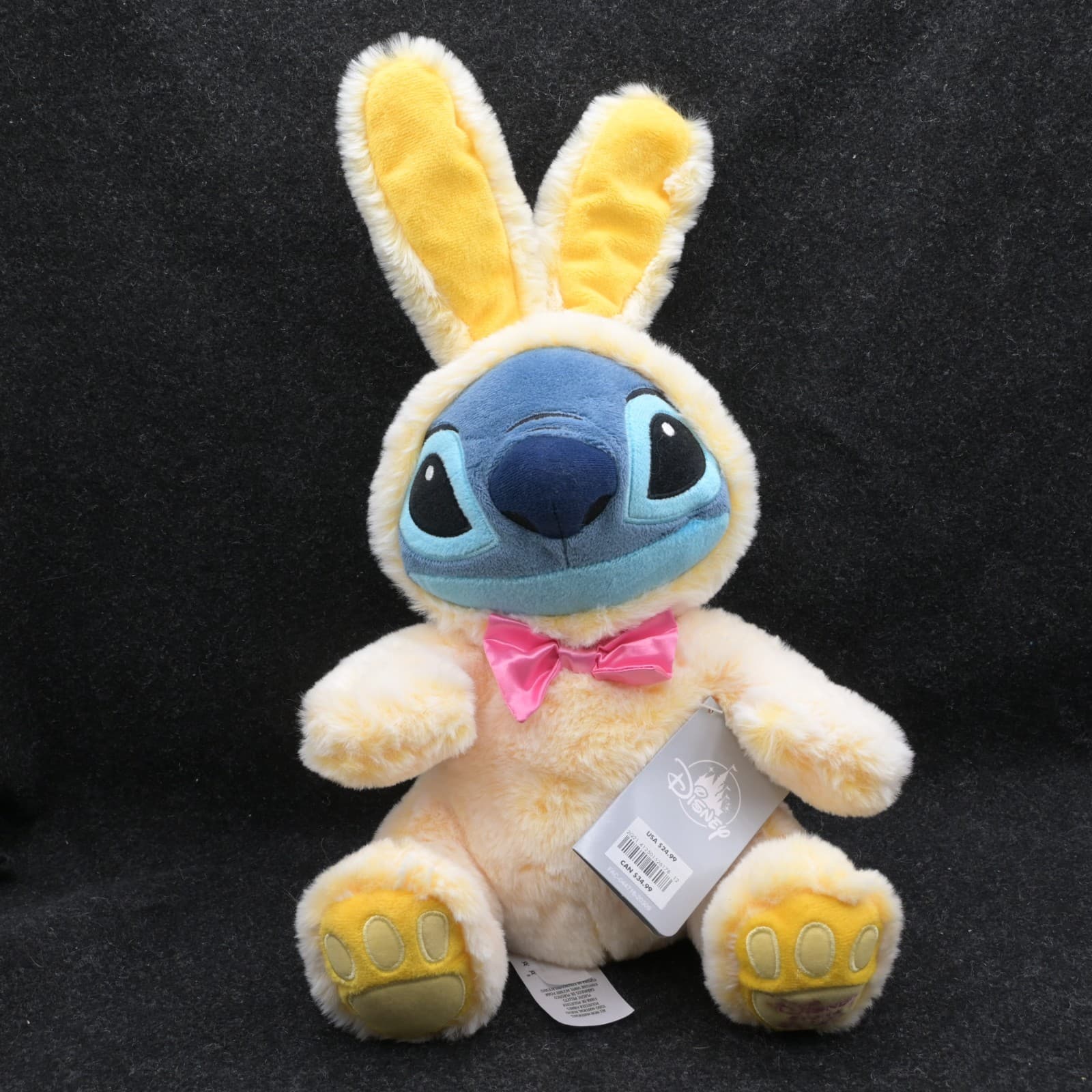 Disney Store Stitch (LILO) 2021 Yellow 15" Easter Bunny Soft Plush Toy pink bow