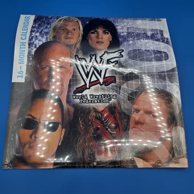 Vintage WWF 2001 New Sealed 16 Month Calendar The Rock Stone Cold Steve Austin
