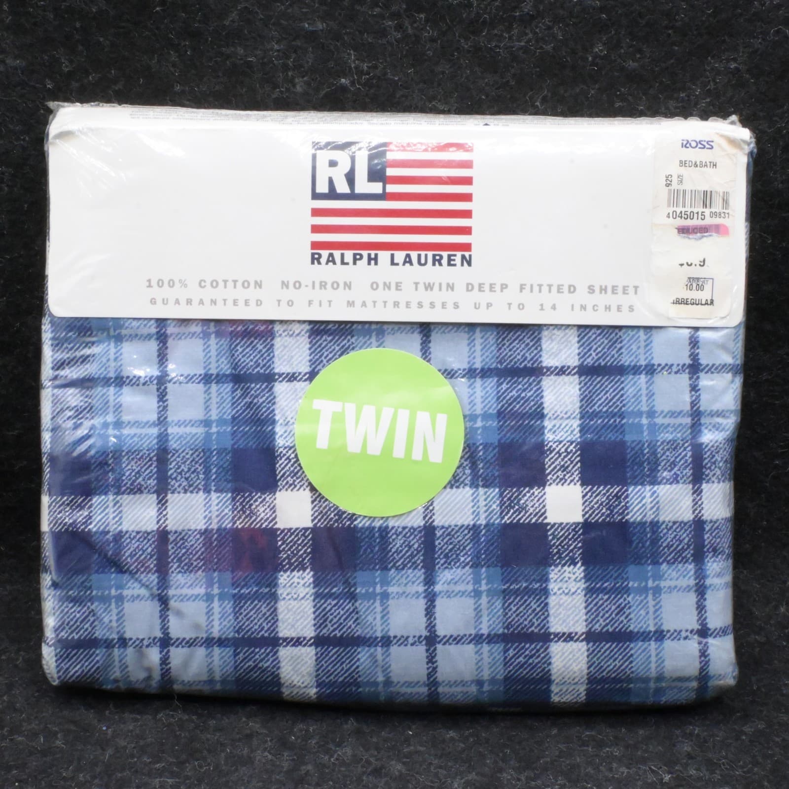 NOS - Vintage Ralph Lauren Blue and White Checked Twin Size Deep Fitted Sheet