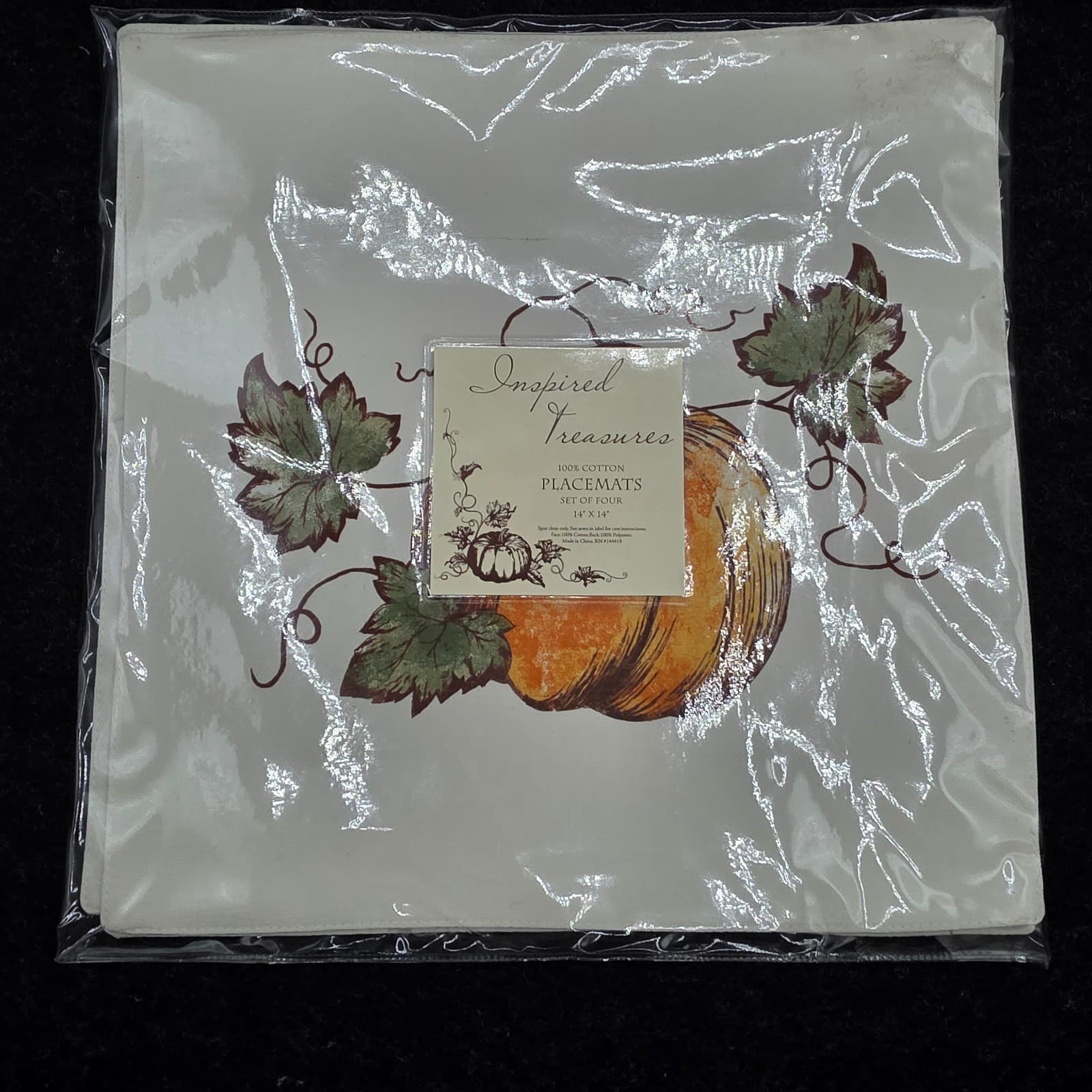 Inspired Treasures 14"x14" Fall Pumpkin White Placemats Set 4