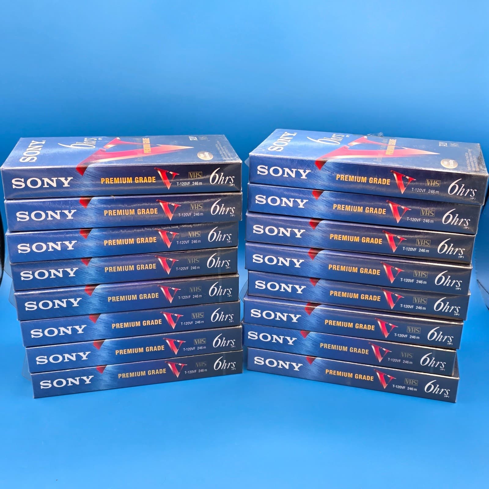 Vintage New Blank VHS Tapes Lot of 16 Sony T-120 VF