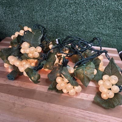Lot of 2 White Grape Cluster Patio String Lights Of 10 Clusters With Leaves