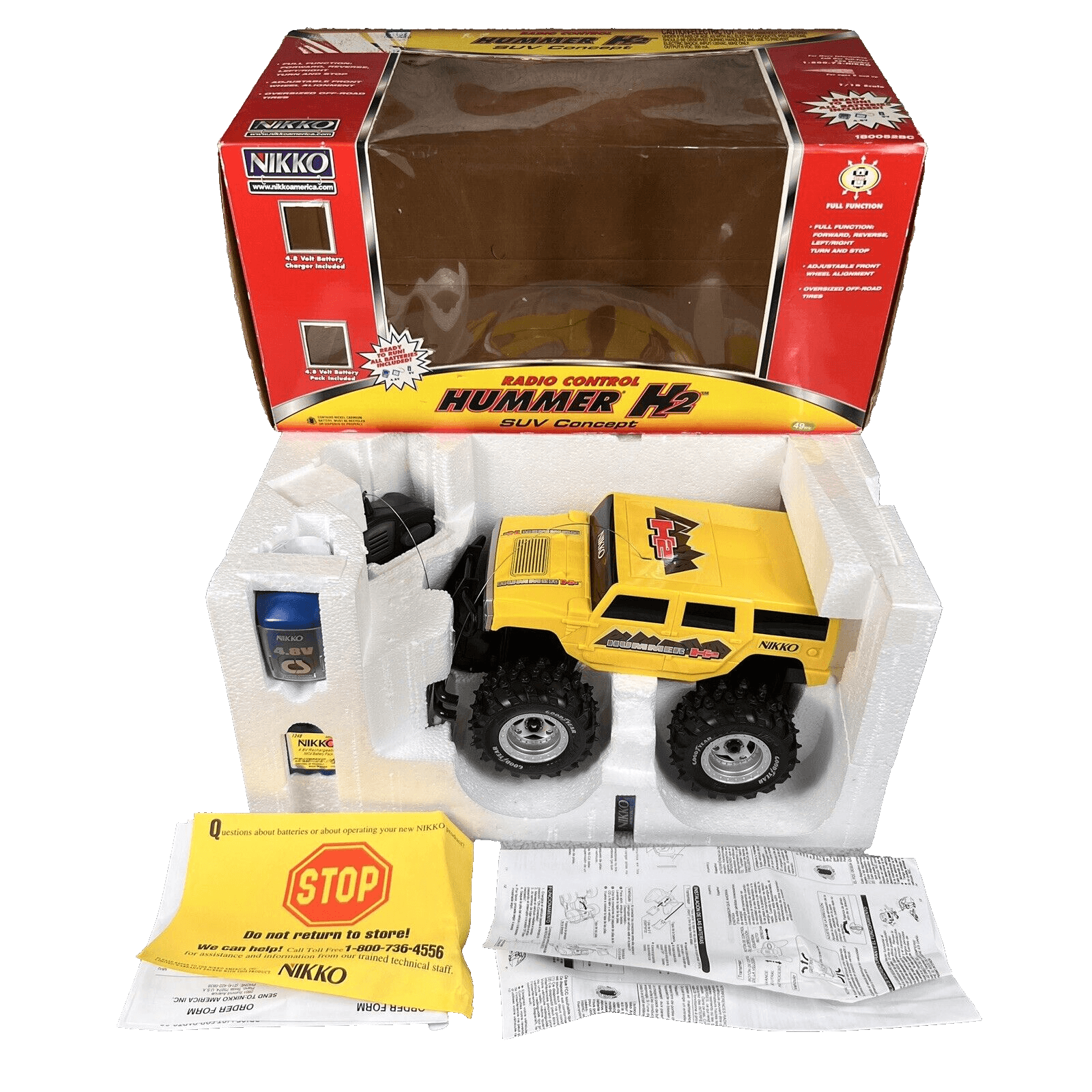 Vintage Nikko Hummer H2 Swing Back Radio Remote Controlled Car Yellow 180052BC