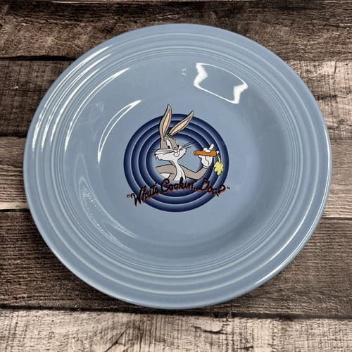 VTG FIESTA WARE BUGS BUNNY LOONEY TUNES BLUE 9” Soup Bowl PLATE HOMER LAUGHLIN