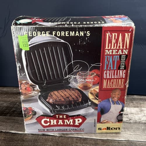 VTG 1998 George Foreman GR10AWHT Indoor Grill w/ Original Box & Manual