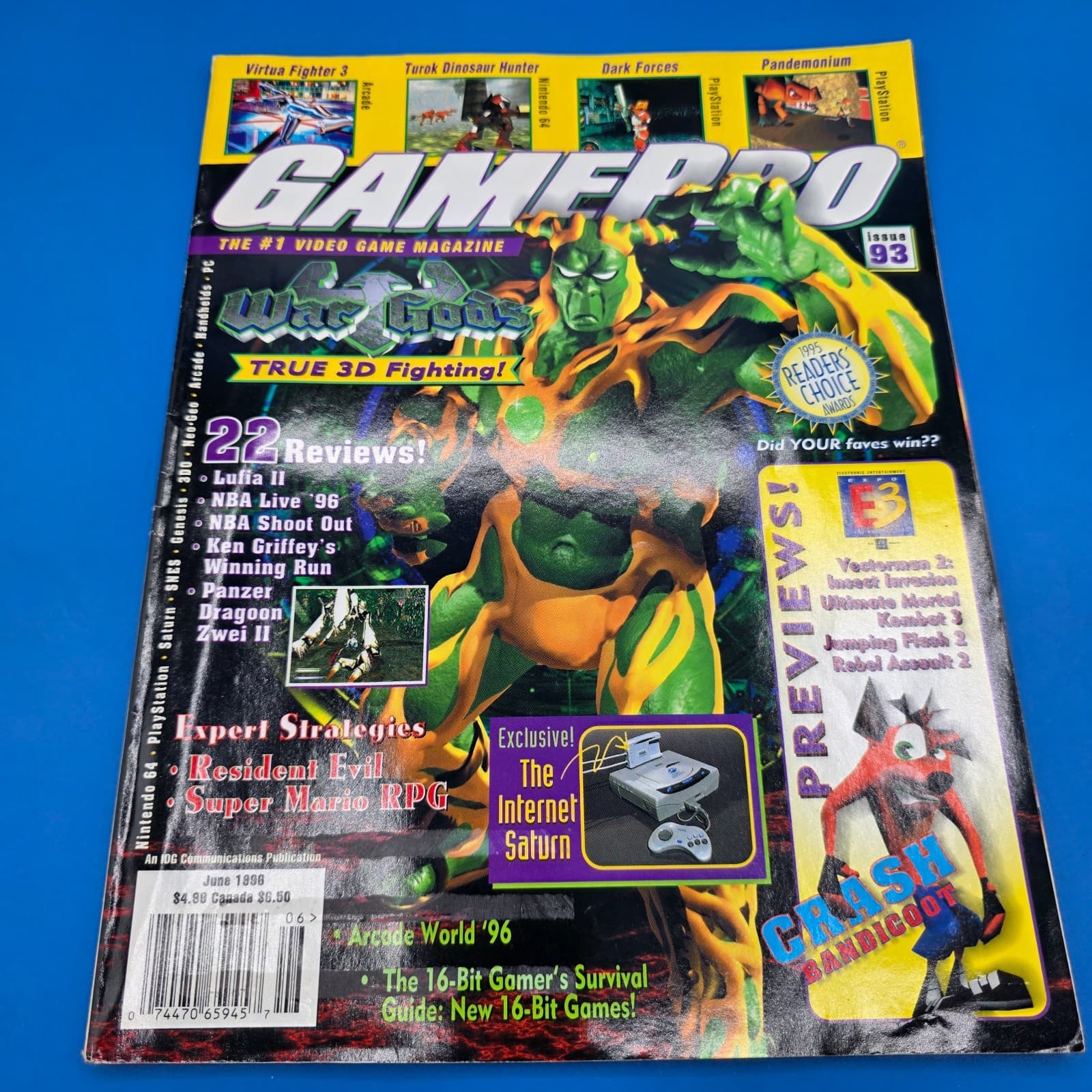 6/1996 Gamepro Magazine Issue 93 War Gods Crash Bandicoot Super Mario Sega Nomad