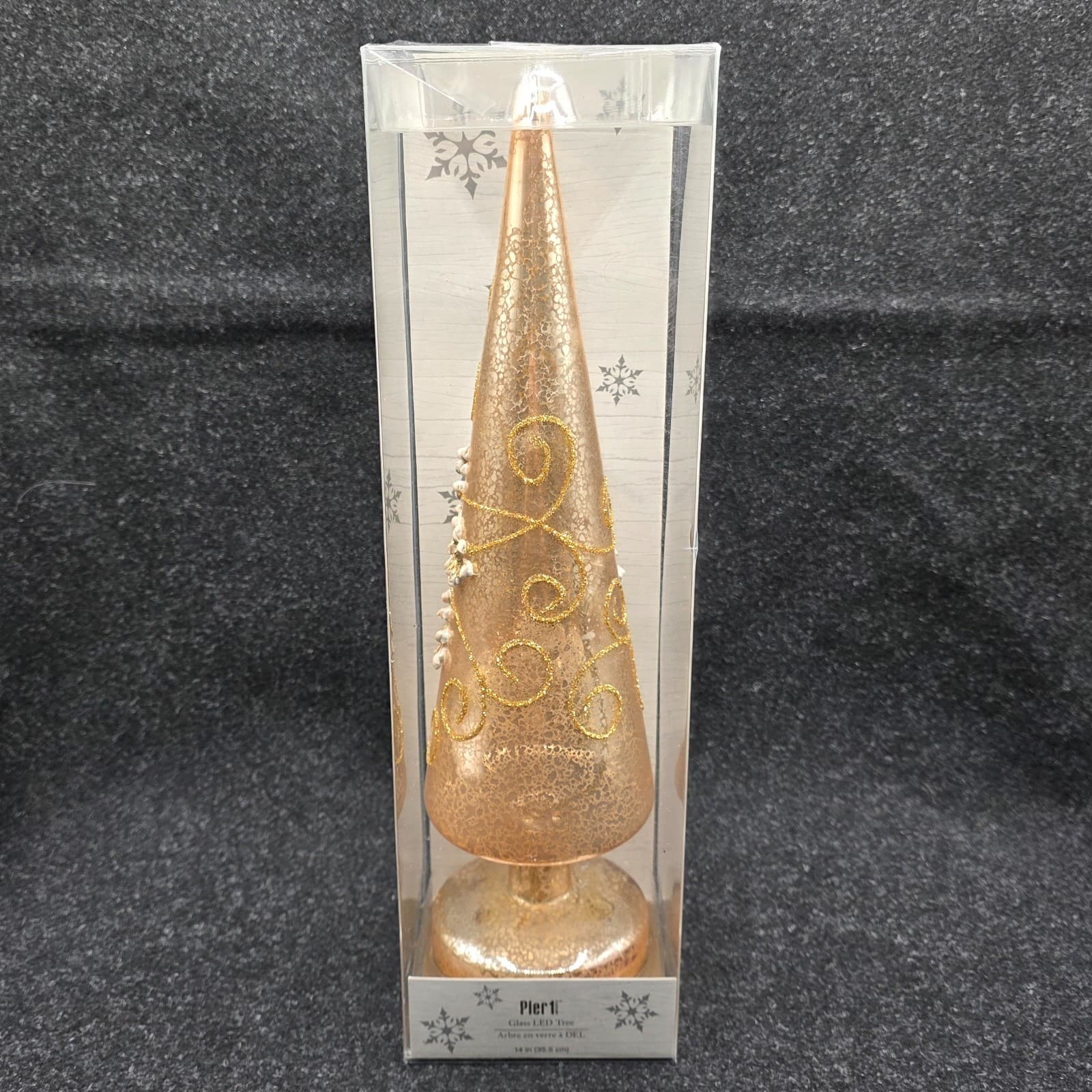 Pier 1 Mercury Glass LED Christmas Tree Gold Glitter Flower 14"