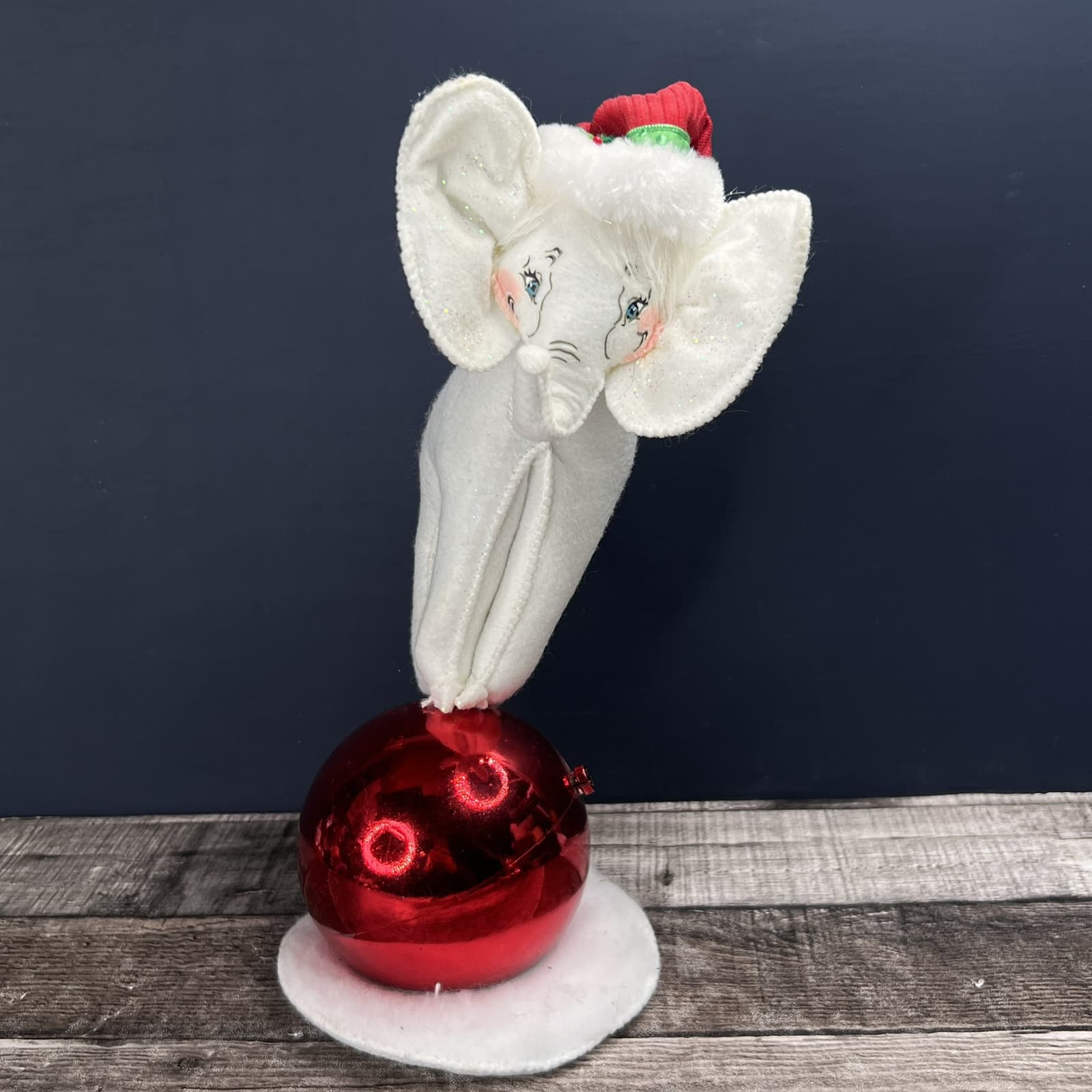 Annalee 2011 11"-15" White Elephant On Red Christmas Ornament Decor Circus Doll