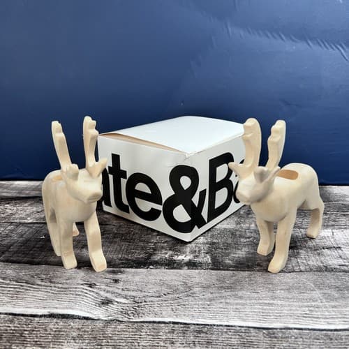 Vintage Crate & Barrel Wooden 5" Reindeer Candle Holders Holiday Christmas