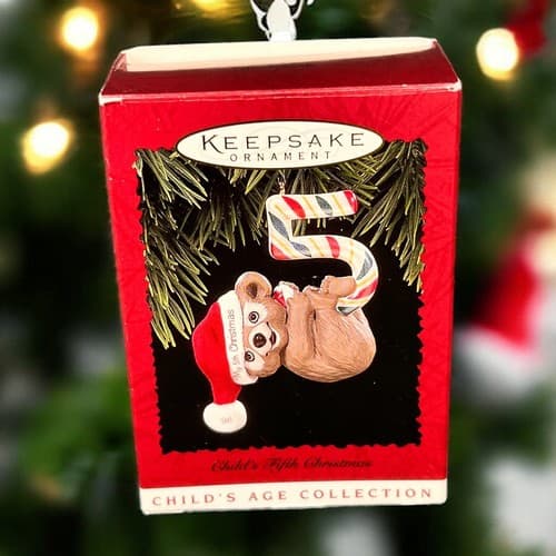 Hallmark Keepsake Ornament 1990 Child's Fifth 5th Christmas Teddy Bear Vintage